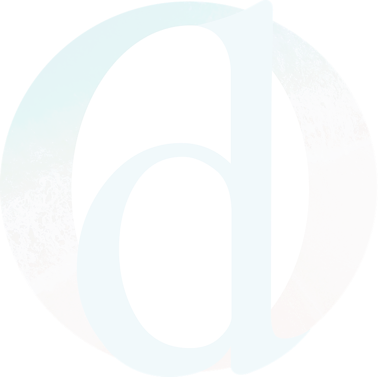Stylized letter d with beach background.