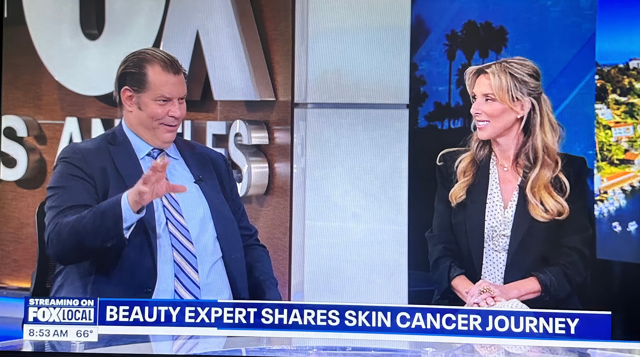 Presenters discussing skin cancer awareness on Fox.