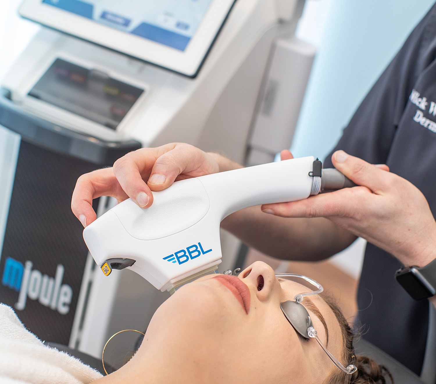 BBL treatment session on a patient's face.